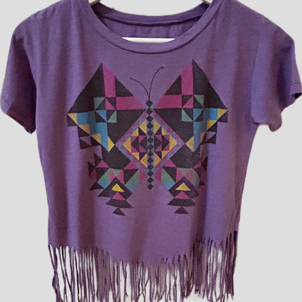LIFE CLOTHING CO PURPLE FRINGED TOP SIZE S
